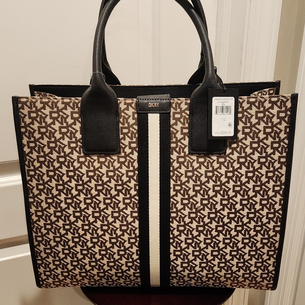 DKNY Black and Tan Monogram Tote